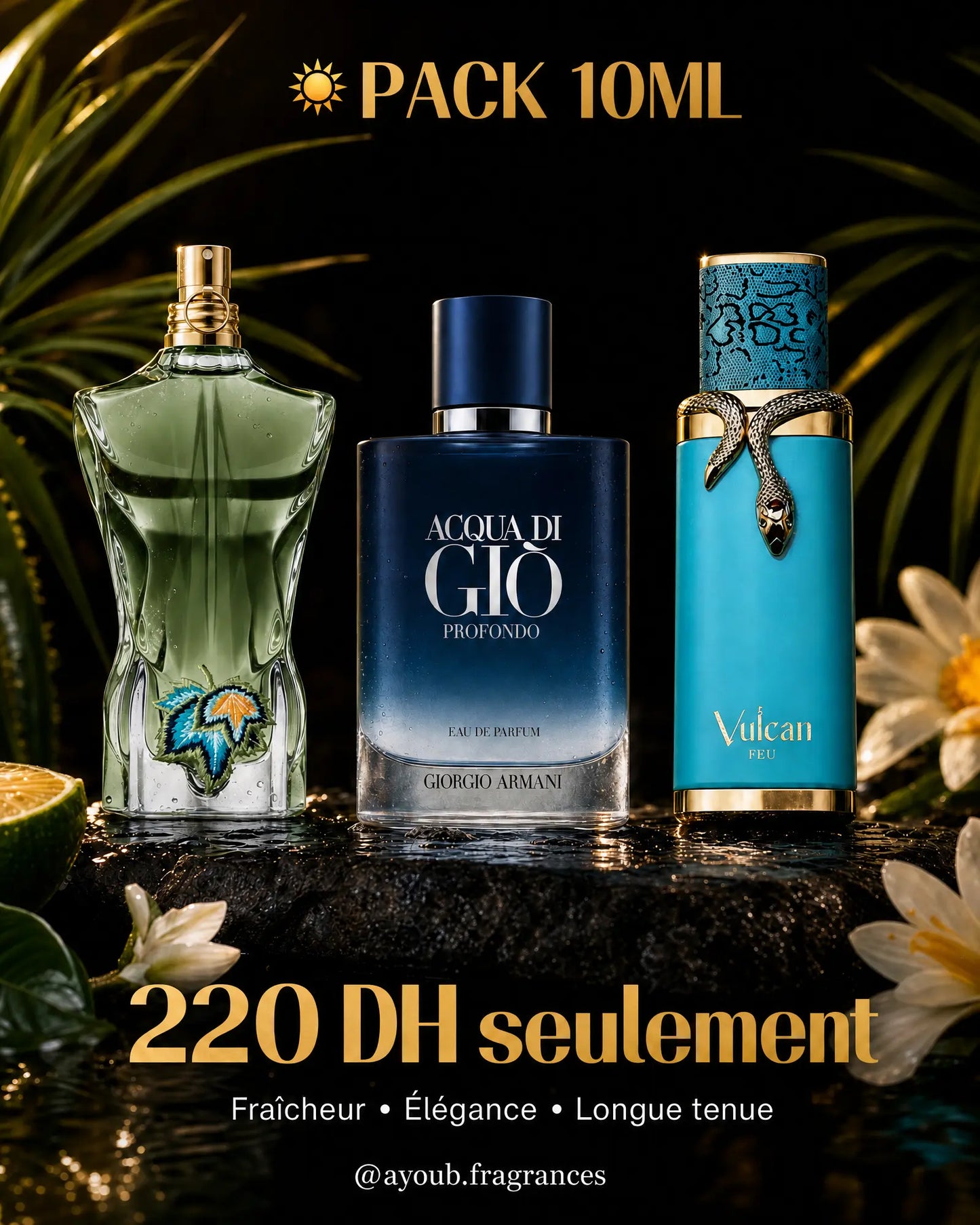 LE BEAU PARADISE GARDEN 10ML + ACQUA DI GIO PROFONDO 10ML + VULCAN FEU 10ML
